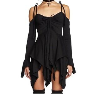 Whimsical Gothic Fairycore Ruched Handkerchief Hem Halter Dress XL Punk Grunge